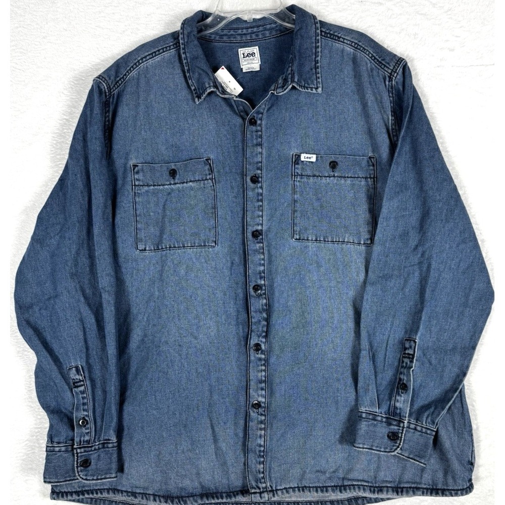 Vintage Lee Workwear Overshirt Jacket 2XL Blue Jean Cotton Button Front NWT